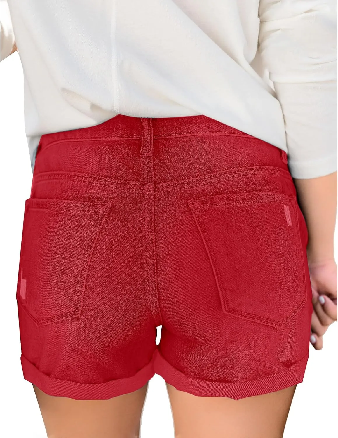 luvamia Women's Ripped High Waisted Denim Shorts Stretchy Cuffed Hem Jean Shorts