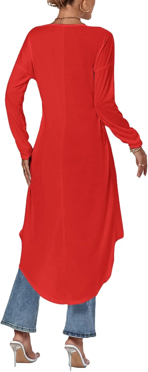 LYANER Women's High Low Hem Split Wrap Front Long Sleeve Tunic Long Shirt Blouse Top