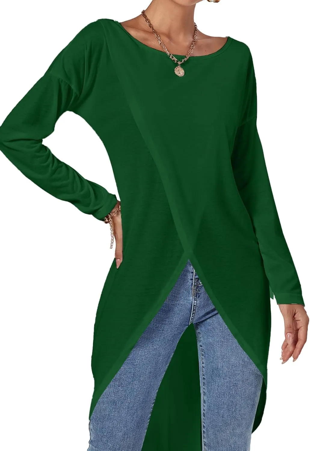 LYANER Women's High Low Hem Split Wrap Front Long Sleeve Tunic Long Shirt Blouse Top
