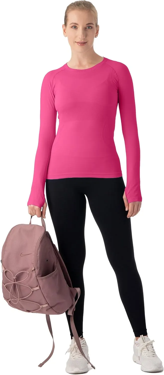 MathCat Seamless Workout Shirts for Women Long Sleeve Yoga Tops Sports Running Shirt Breathable Athletic Top Slim Fit