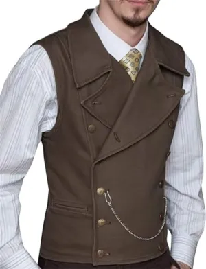 Mens Double Breasted Classic Vests Groomsman Wedding Waistcoat Wide Lapel Suede Leather Casual Business Vest for Men