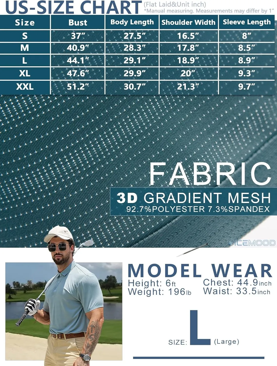 Mens Dry Fit Golf Shirt Performance Polo Short Sleeve Athletic Collared Mesh Shirt Moisture Wicking Seamless Tech