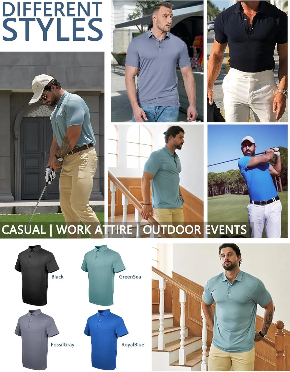 Mens Dry Fit Golf Shirt Performance Polo Short Sleeve Athletic Collared Mesh Shirt Moisture Wicking Seamless Tech