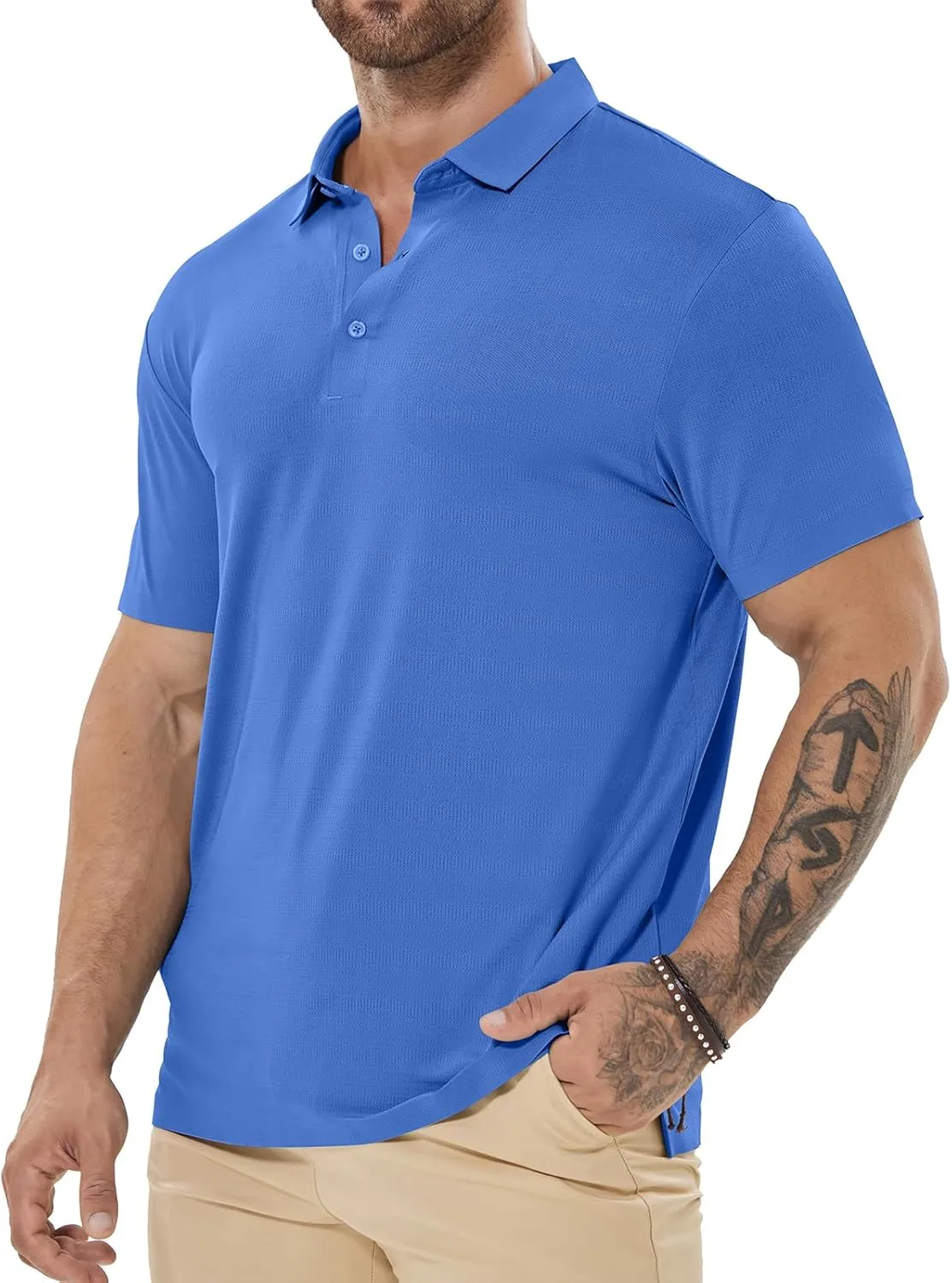 Mens Dry Fit Golf Shirt Performance Polo Short Sleeve Athletic Collared Mesh Shirt Moisture Wicking Seamless Tech