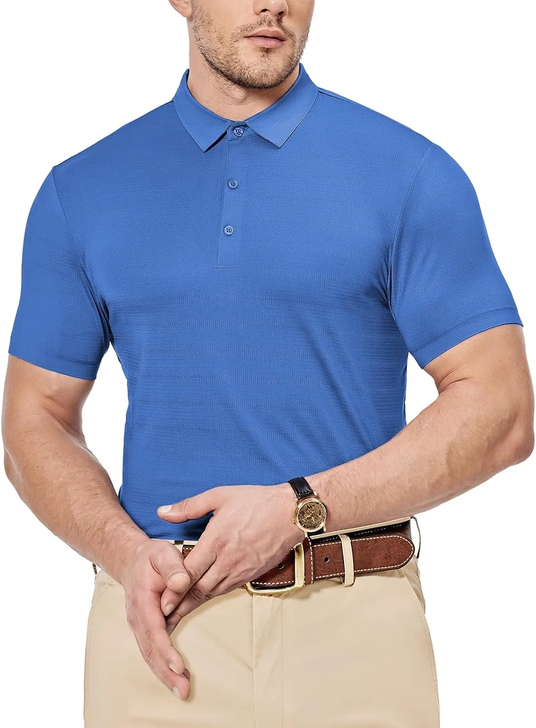 Mens Dry Fit Golf Shirt Performance Polo Short Sleeve Athletic Collared Mesh Shirt Moisture Wicking Seamless Tech