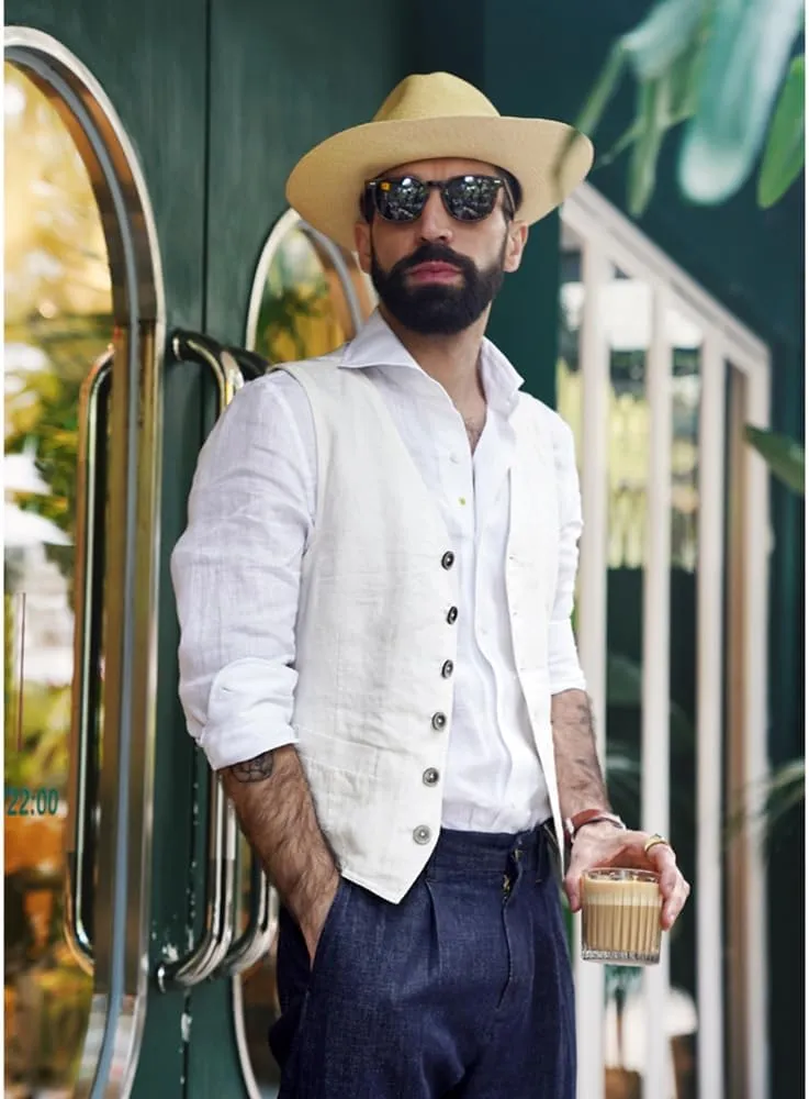 Men's Linen Vest Casual Dress Suit Linen Summer Beach Regular Fit Waistcoat Vintage