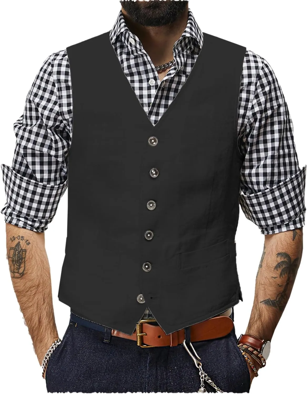Men's Linen Vest Casual Dress Suit Linen Summer Beach Regular Fit Waistcoat Vintage