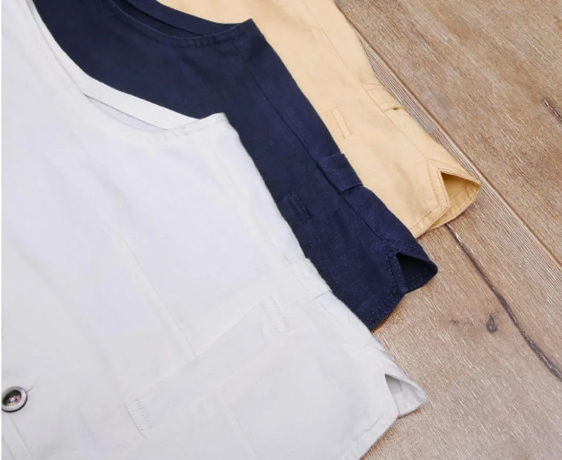 Men's Linen Vest Casual Dress Suit Linen Summer Beach Regular Fit Waistcoat Vintage