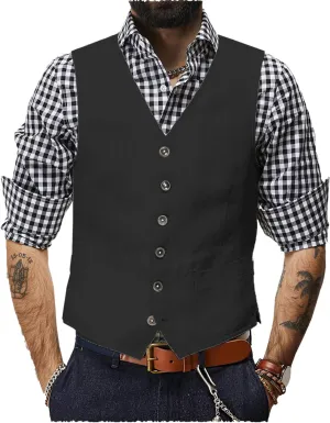 Men's Linen Vest Casual Dress Suit Linen Summer Beach Regular Fit Waistcoat Vintage