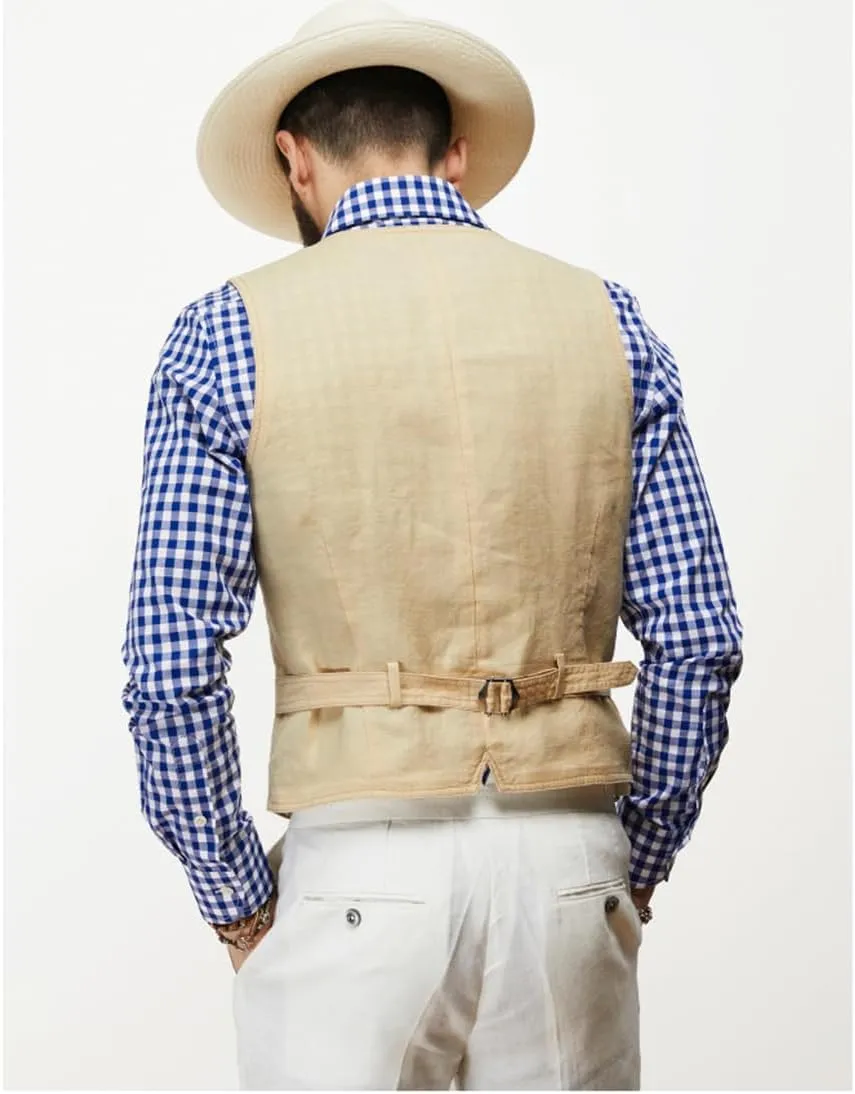 Men's Linen Vest Casual Dress Suit Linen Summer Beach Regular Fit Waistcoat Vintage