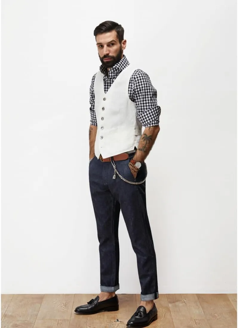 Men's Linen Vest Casual Dress Suit Linen Summer Beach Regular Fit Waistcoat Vintage