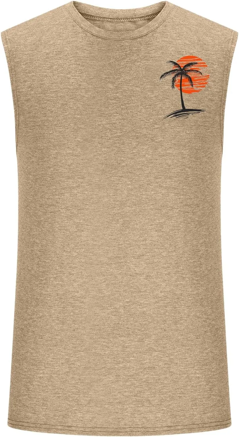 Men's Workout Tank Tops Gym Cut Off Sleeveless T Shirt Bodybuilding Fitness Muscle Athletic Tank Top Palm Tree Shirts Tee