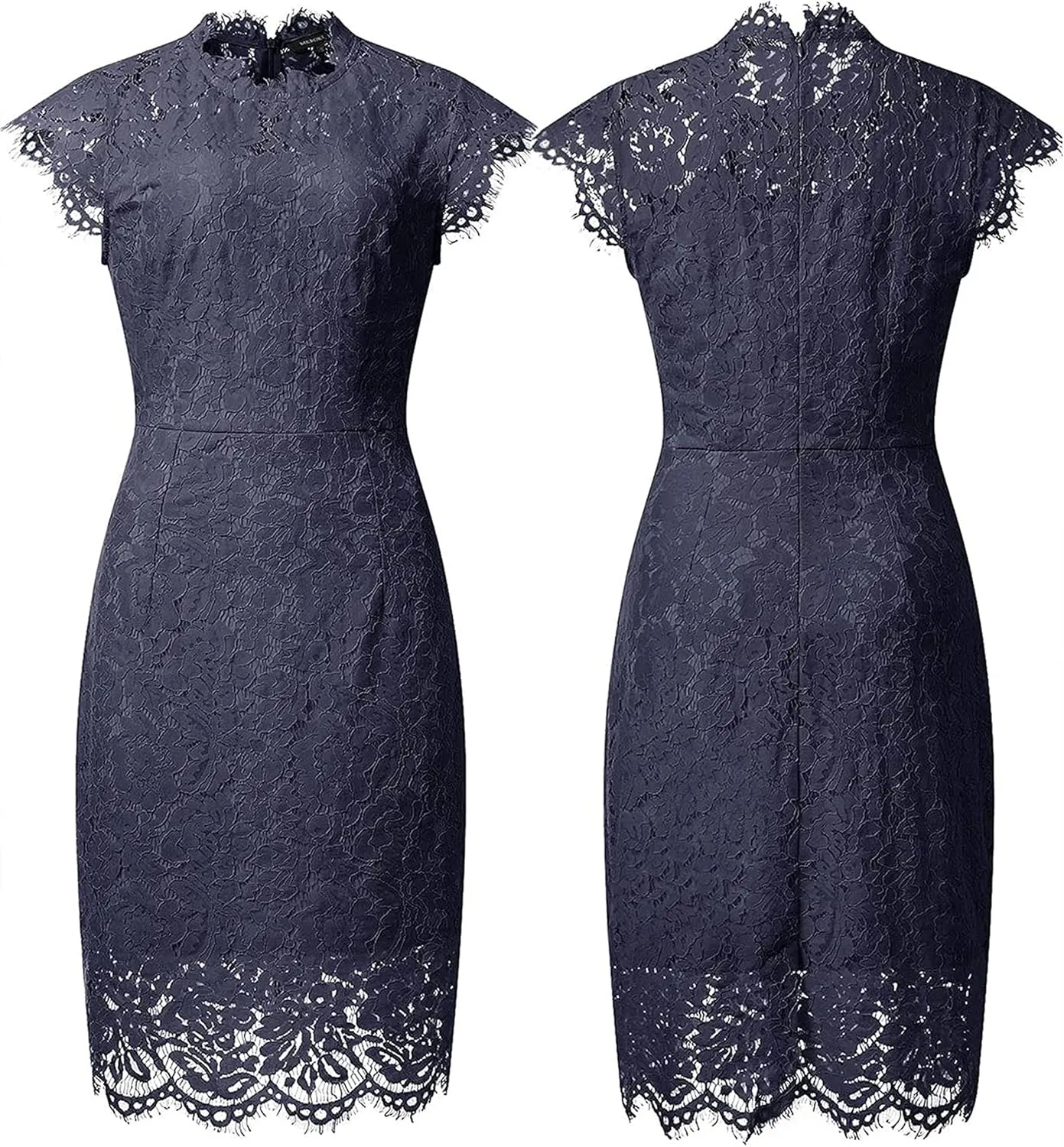 MEROKEETY Women's Sleeveless Lace Floral Elegant Cocktail Dress Crew Neck Knee Length for Party