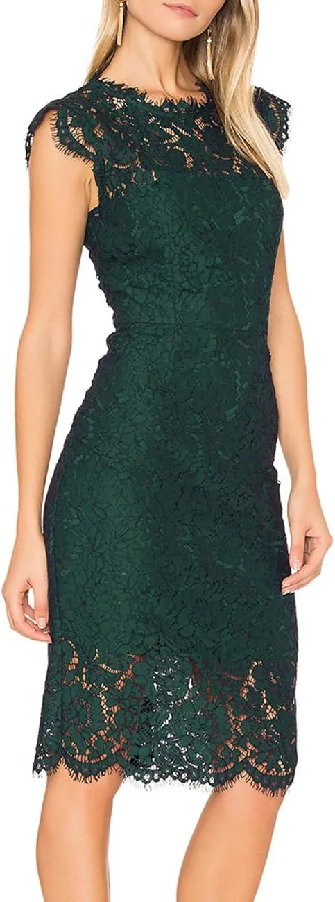 MEROKEETY Women's Sleeveless Lace Floral Elegant Cocktail Dress Crew Neck Knee Length for Party
