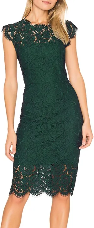 MEROKEETY Women's Sleeveless Lace Floral Elegant Cocktail Dress Crew Neck Knee Length for Party