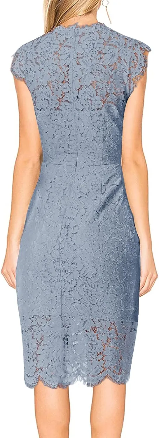 MEROKEETY Women's Sleeveless Lace Floral Elegant Cocktail Dress Crew Neck Knee Length for Party