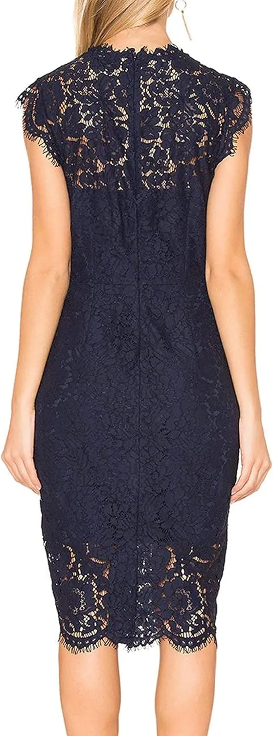 MEROKEETY Women's Sleeveless Lace Floral Elegant Cocktail Dress Crew Neck Knee Length for Party