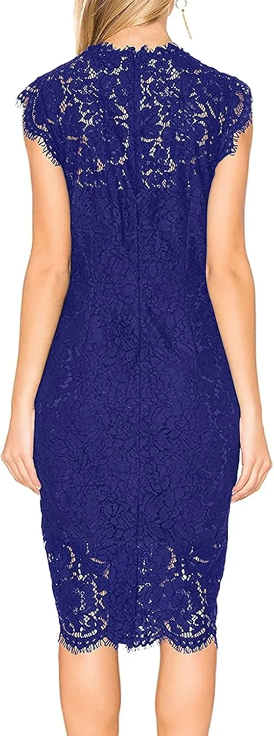 MEROKEETY Women's Sleeveless Lace Floral Elegant Cocktail Dress Crew Neck Knee Length for Party