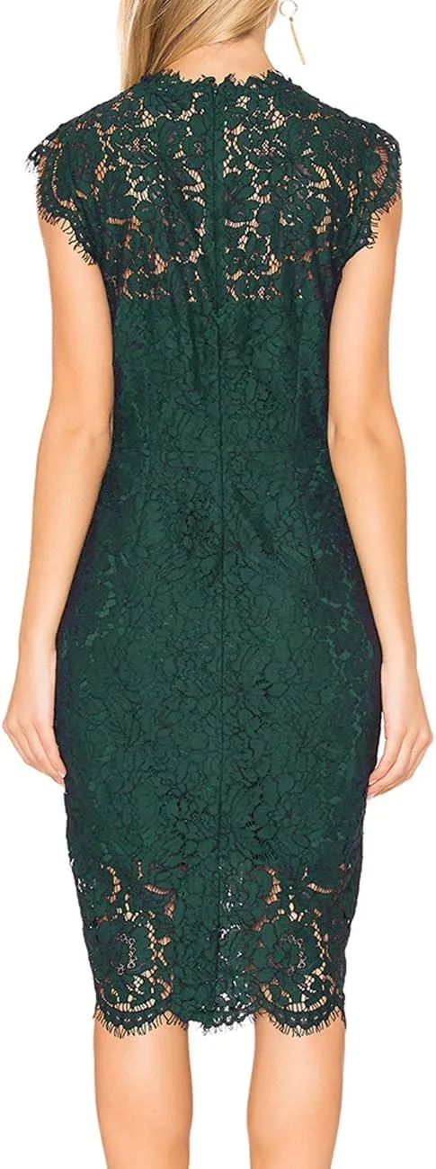 MEROKEETY Women's Sleeveless Lace Floral Elegant Cocktail Dress Crew Neck Knee Length for Party