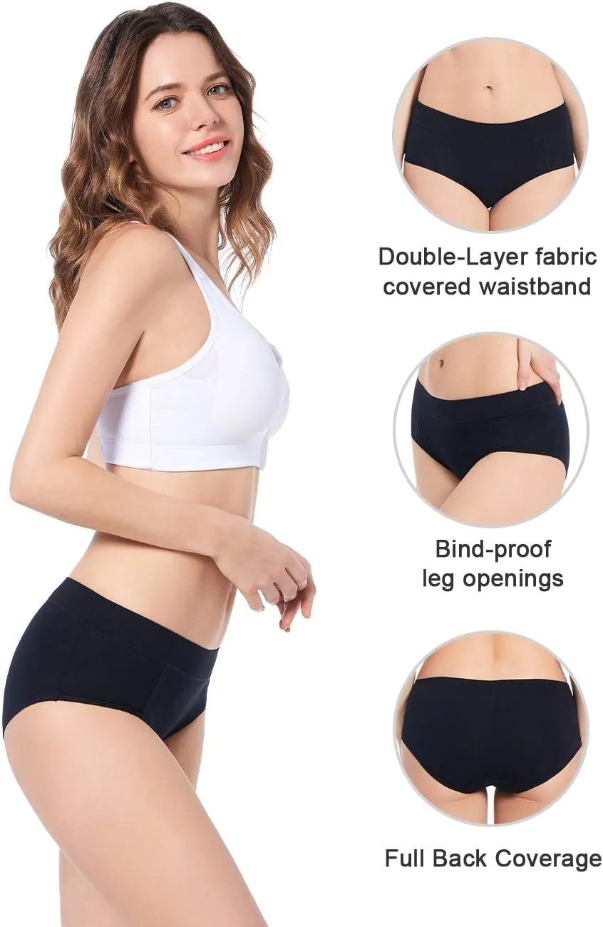 Molasus Women's Soft Cotton Briefs Ladies Mid-High Waisted Full Coverage Panties (Regular & Plus Size)