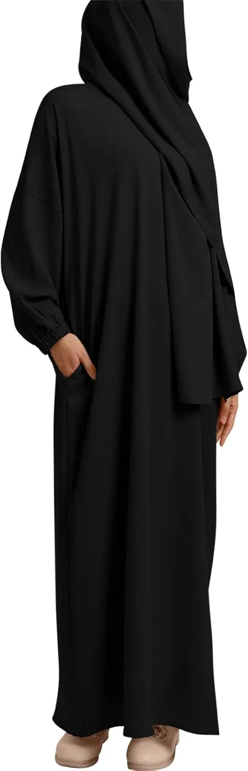 Muslim Women Abaya One Piece Hooded Kaftan Robe Prayer Dress with Hijab Scarf Arabic Islamic Clothes