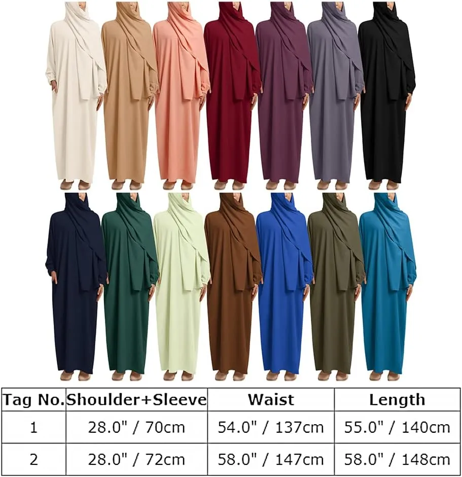 Muslim Women Abaya One Piece Hooded Kaftan Robe Prayer Dress with Hijab Scarf Arabic Islamic Clothes