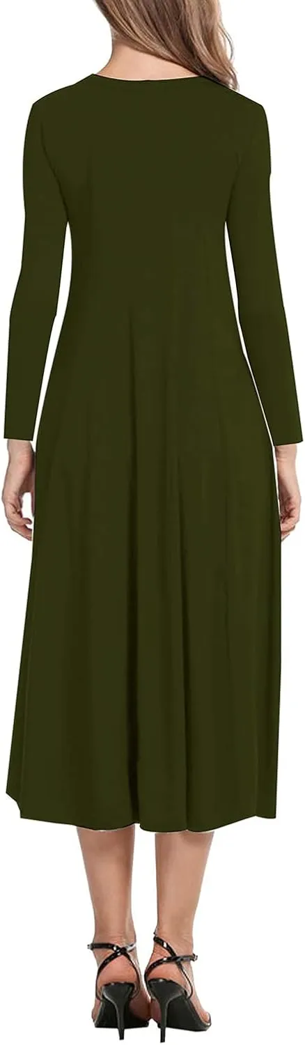 Necooer Women's Casual Loose Plain Pleated Long Dress Short Sleeve Midi Dresses