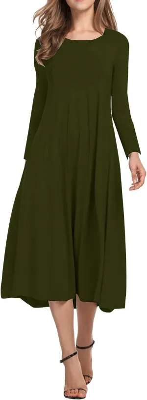 Necooer Women's Casual Loose Plain Pleated Long Dress Short Sleeve Midi Dresses