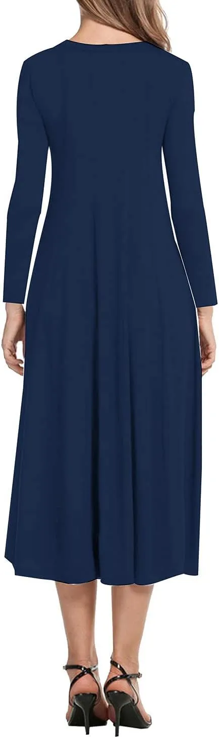 Necooer Women's Casual Loose Plain Pleated Long Dress Short Sleeve Midi Dresses