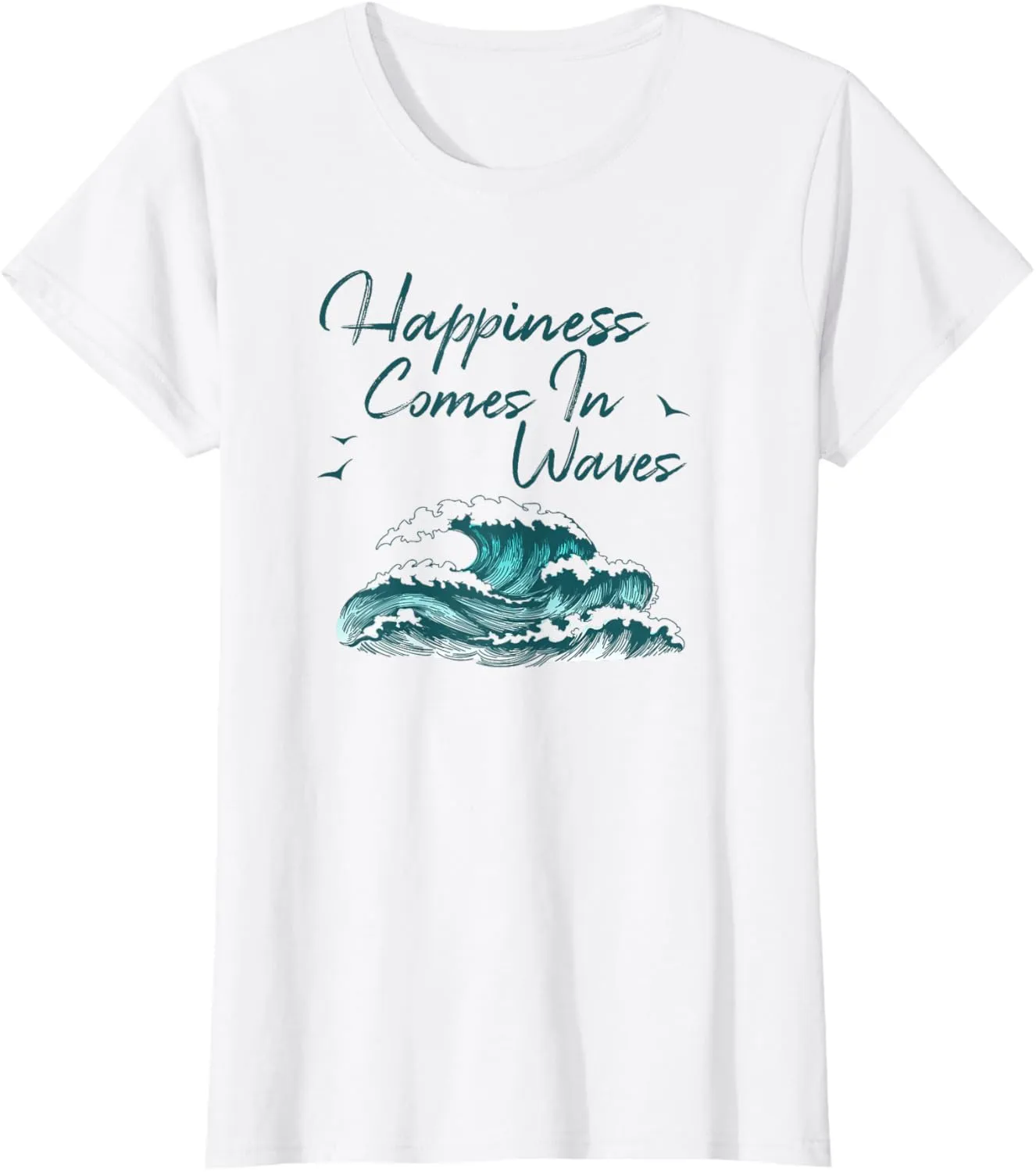 Ocean Waves T-Shirt For Women Happiness Comes In Waves Beach T-Shirt