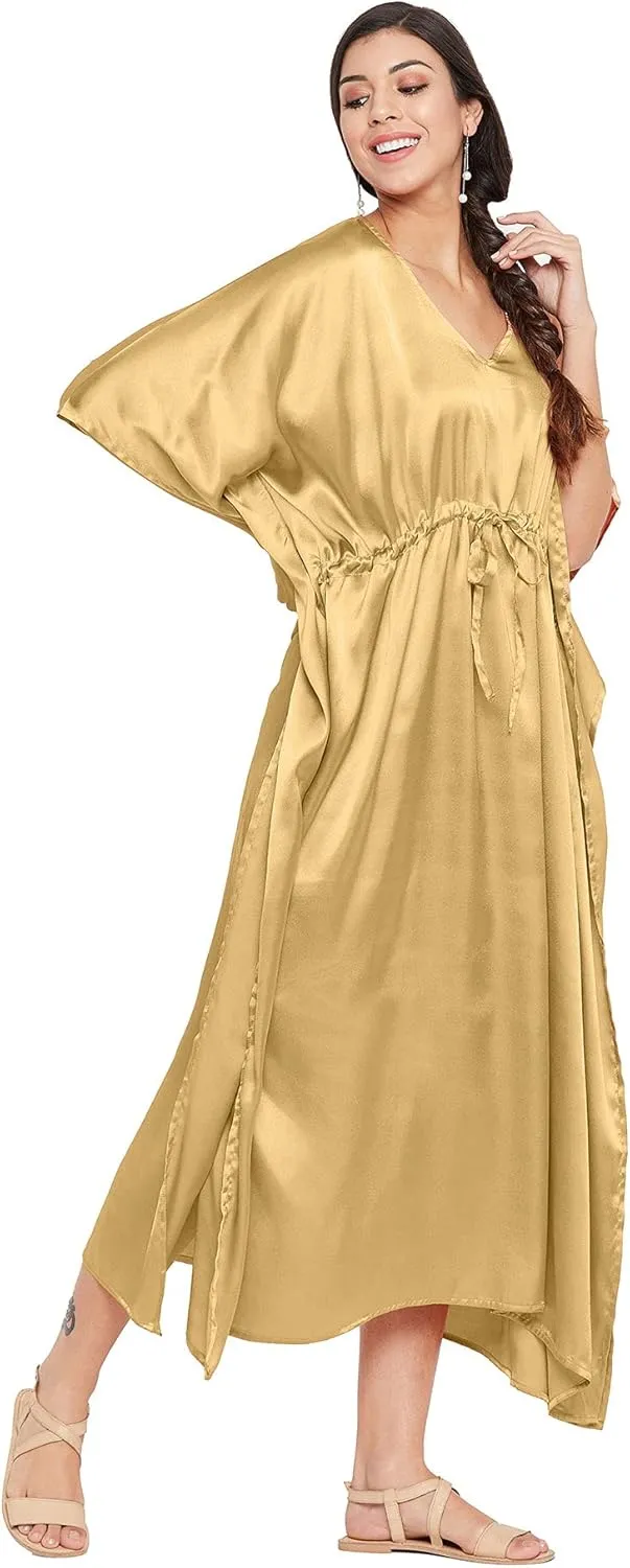 Oussum Women Plus Size Kaftan Satin Maxi Dress Long Caftan Casual Cover Ups Sateen Nightdress Nighty for Summer