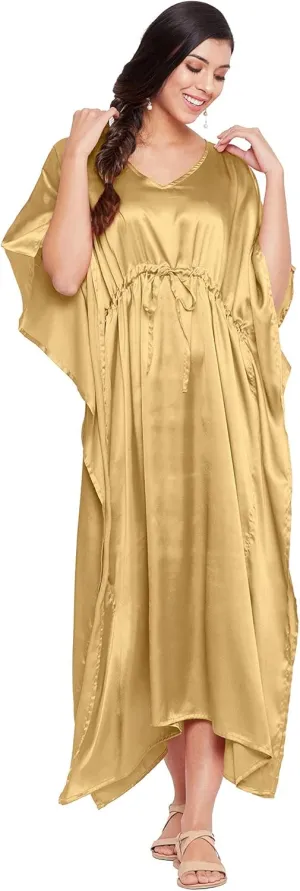 Oussum Women Plus Size Kaftan Satin Maxi Dress Long Caftan Casual Cover Ups Sateen Nightdress Nighty for Summer