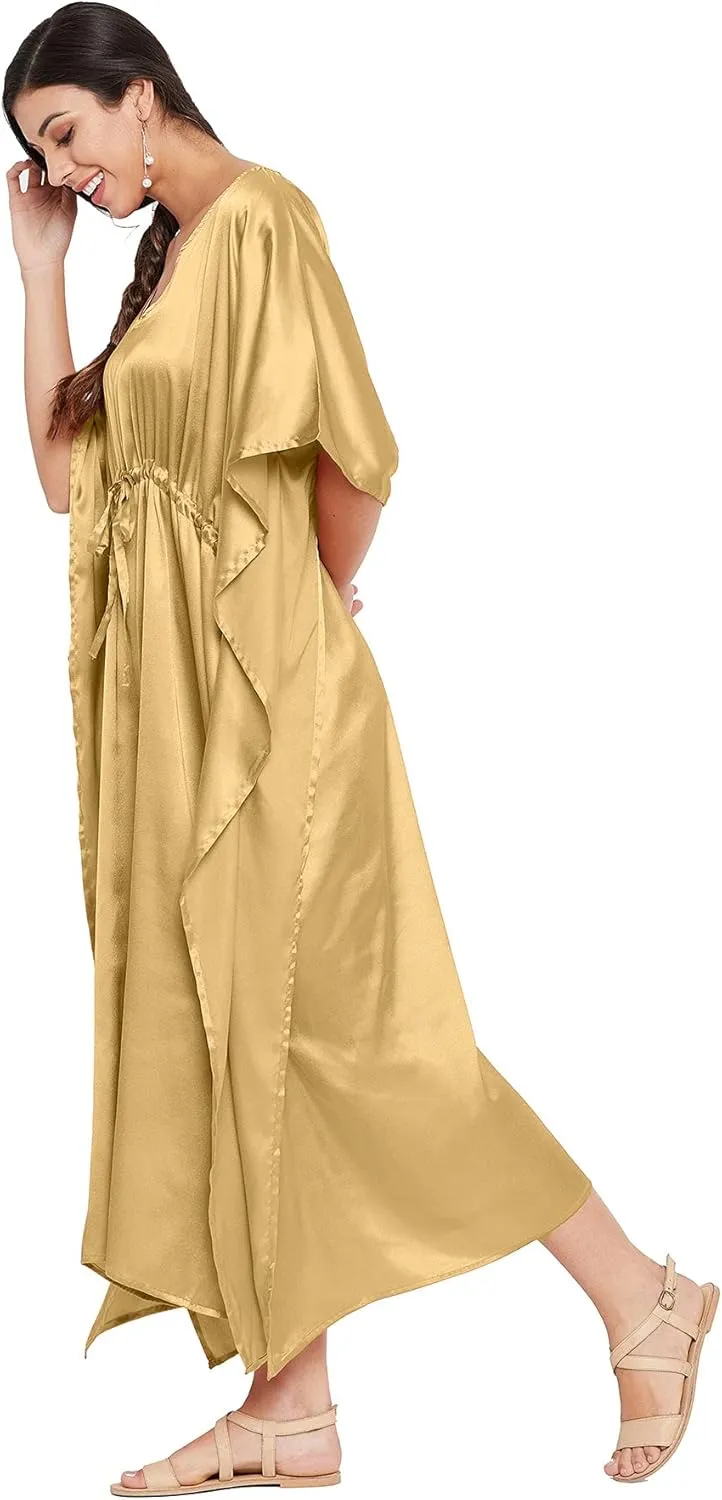 Oussum Women Plus Size Kaftan Satin Maxi Dress Long Caftan Casual Cover Ups Sateen Nightdress Nighty for Summer