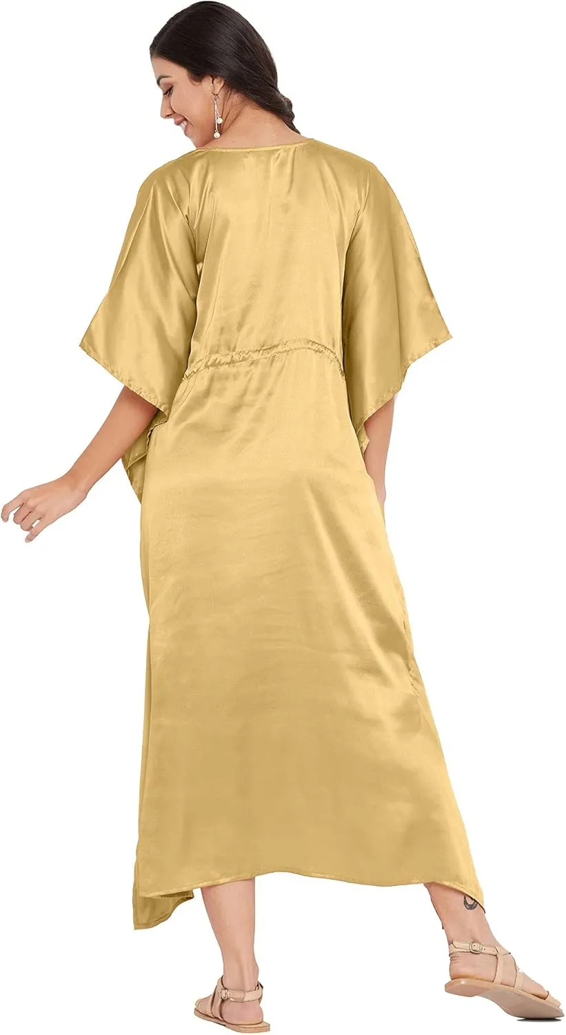 Oussum Women Plus Size Kaftan Satin Maxi Dress Long Caftan Casual Cover Ups Sateen Nightdress Nighty for Summer