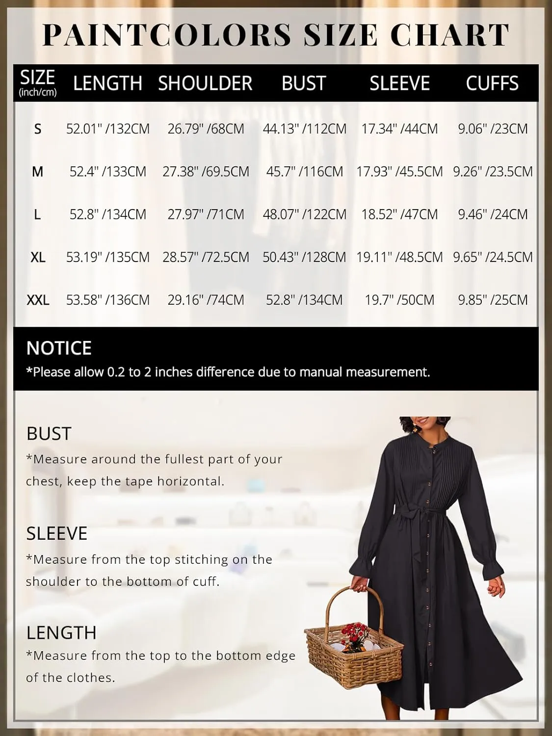 Paintcolors Women's Long Sleeve Maxi Dress Casual Button Down V Neck Flowy Belted Tie Waist A-Line Loose Shirt Swing Dresses