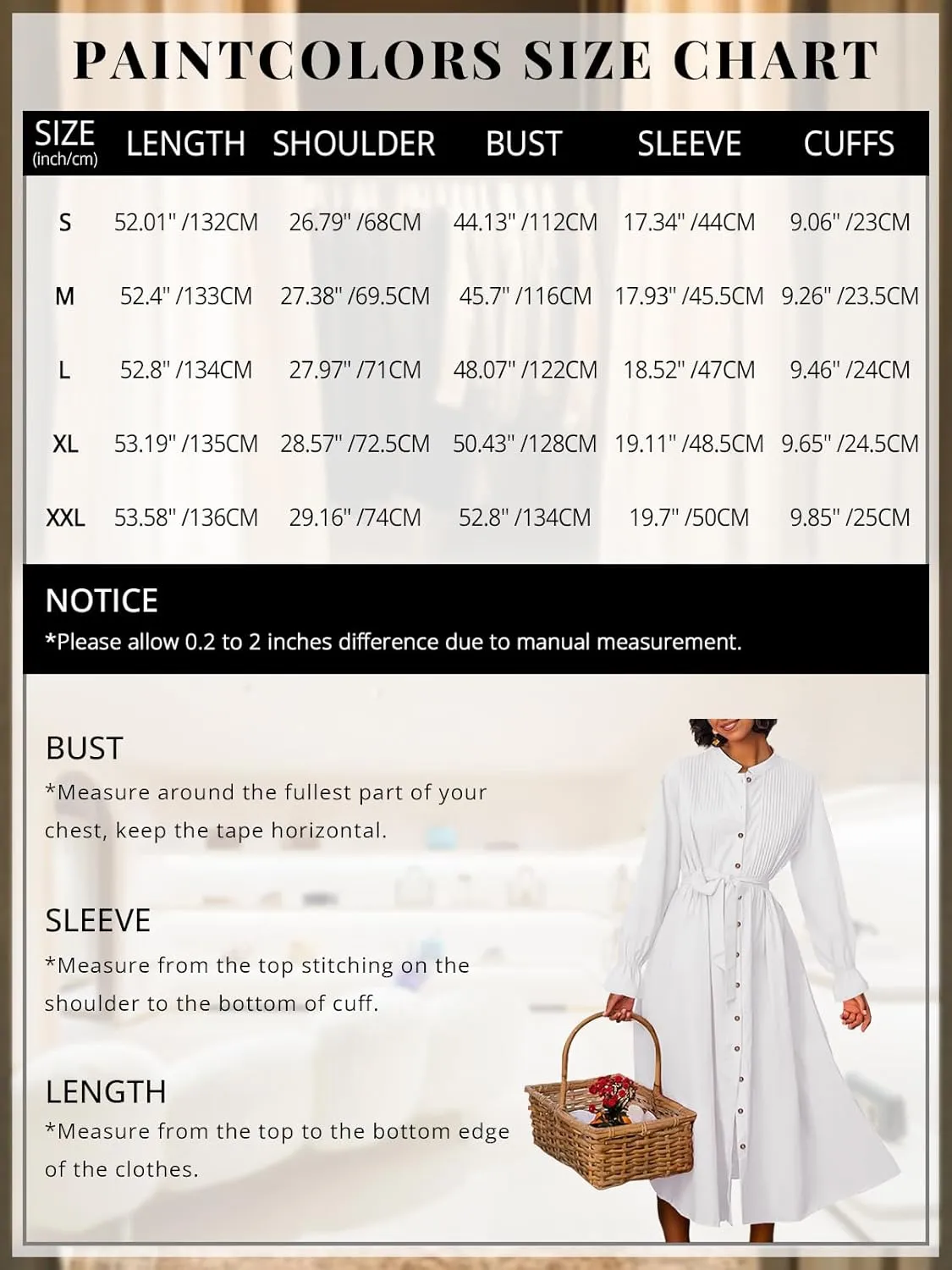 Paintcolors Women's Long Sleeve Maxi Dress Casual Button Down V Neck Flowy Belted Tie Waist A-Line Loose Shirt Swing Dresses