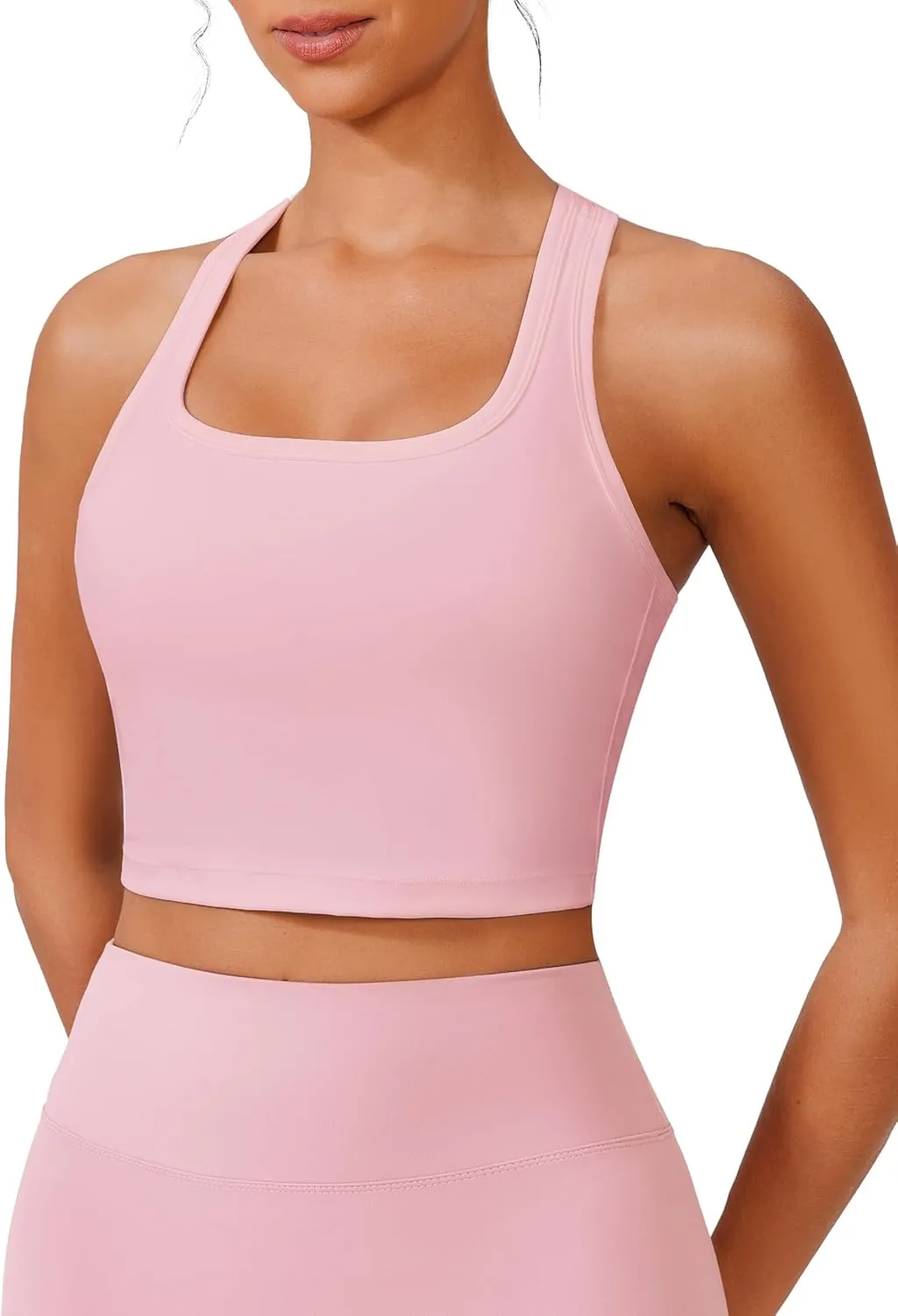 PINSPARK Sports Bra Longline Racerback Tank Tops for Women Padded Workout Yoga Top