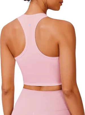 PINSPARK Sports Bra Longline Racerback Tank Tops for Women Padded Workout Yoga Top