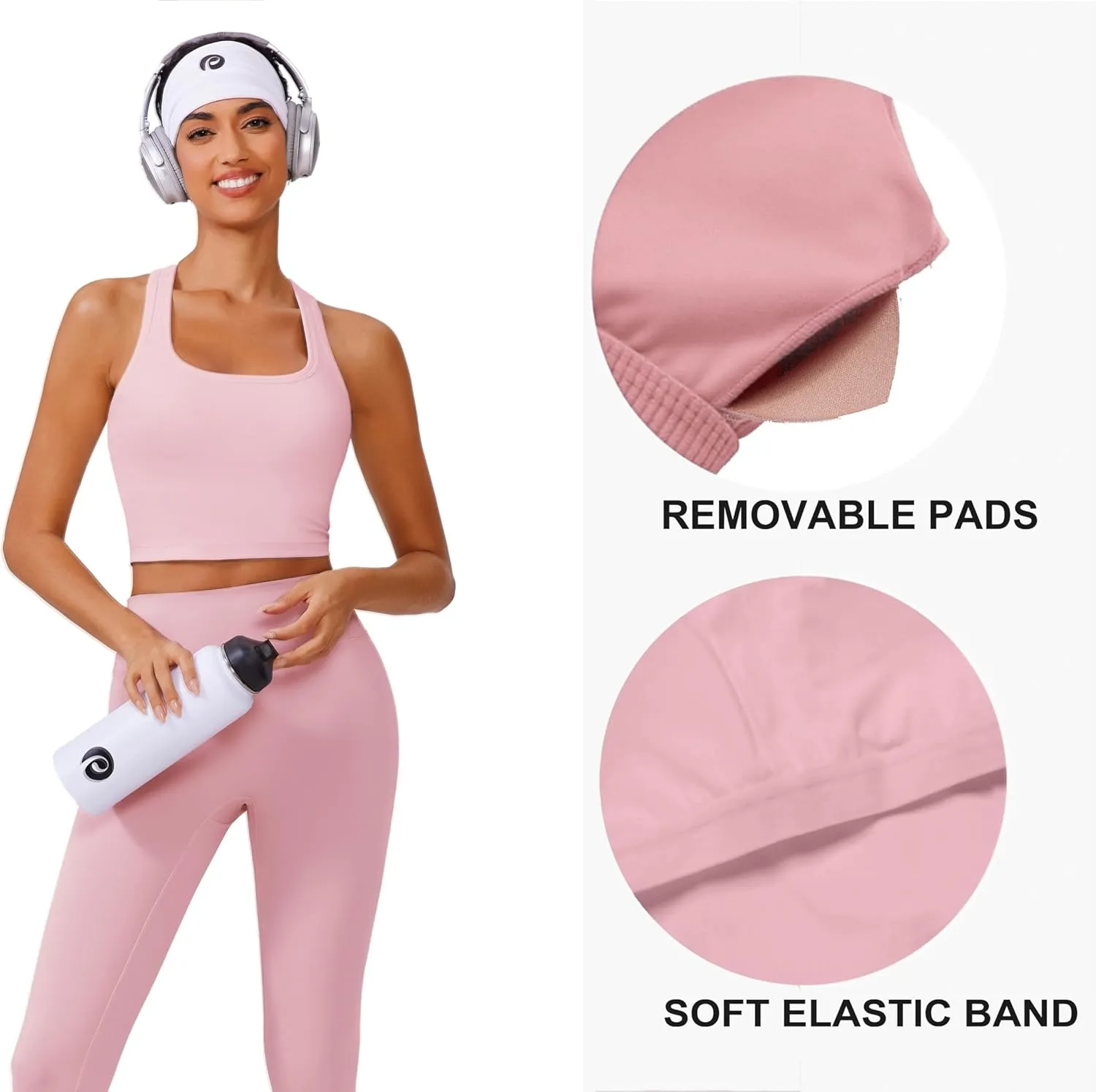 PINSPARK Sports Bra Longline Racerback Tank Tops for Women Padded Workout Yoga Top