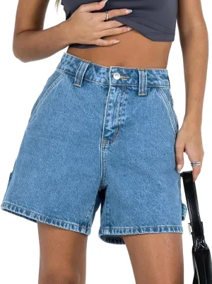 PLNOTME Womens High Waisted Denim Shorts Summer Casual Button Down Baggy Stretchy Jean Shorts with Pockets