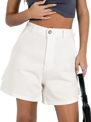 PLNOTME Womens High Waisted Denim Shorts Summer Casual Button Down Baggy Stretchy Jean Shorts with Pockets
