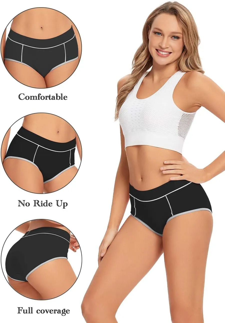 POKARLA Women's Cotton Stretch Underwear Ladies Mid-high Waisted Briefs Panties 5-Pack
