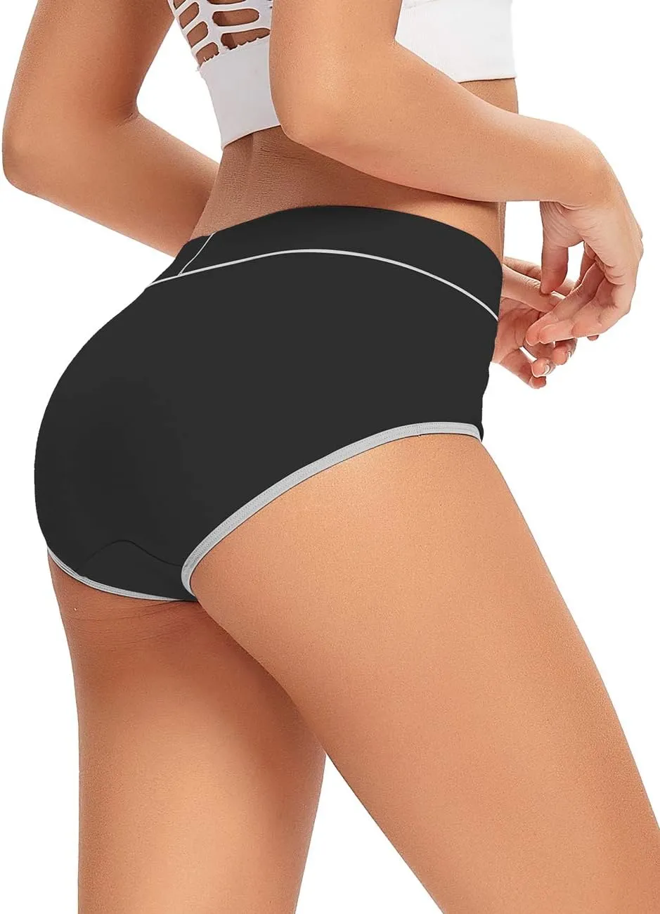 POKARLA Women's Cotton Stretch Underwear Ladies Mid-high Waisted Briefs Panties 5-Pack