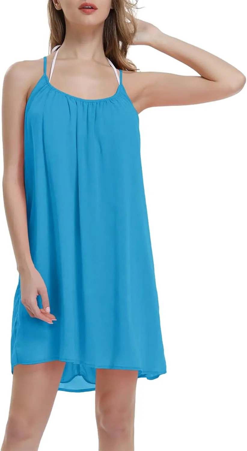ReachMe Womens Sexy Plus Size Swimsuit Coverups Spaghetti Strap Beach Dresses Bathing Suit Cover Up Sheer Tank Sundress