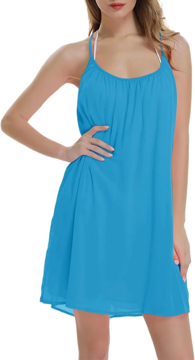 ReachMe Womens Sexy Plus Size Swimsuit Coverups Spaghetti Strap Beach Dresses Bathing Suit Cover Up Sheer Tank Sundress
