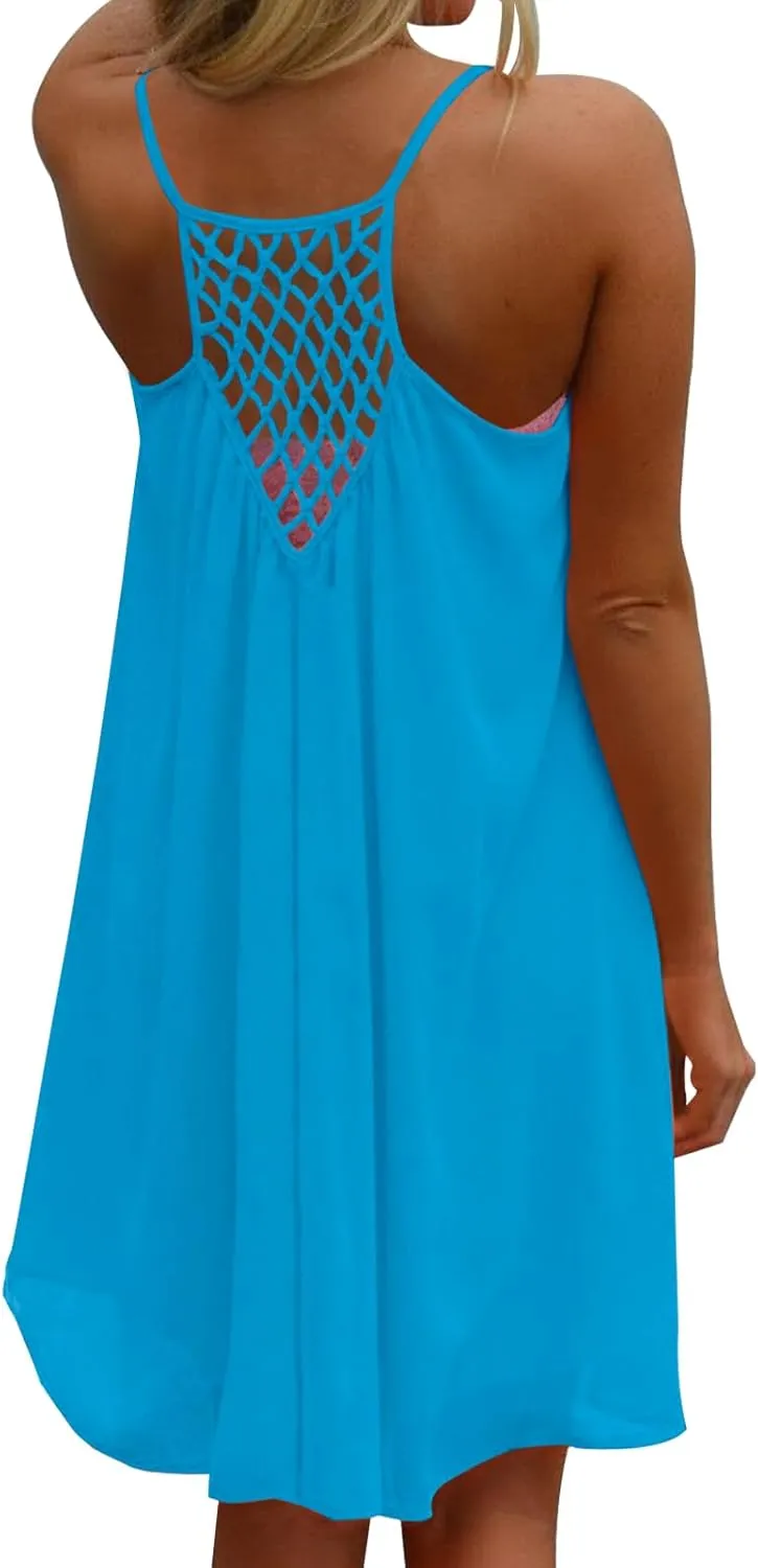 ReachMe Womens Sexy Plus Size Swimsuit Coverups Spaghetti Strap Beach Dresses Bathing Suit Cover Up Sheer Tank Sundress