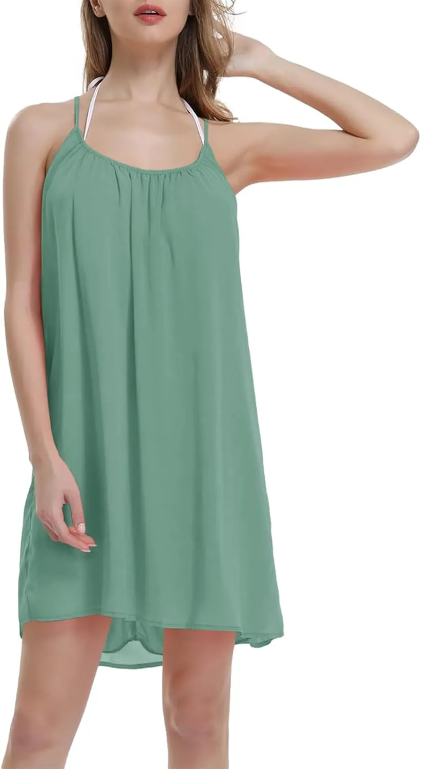 ReachMe Womens Sexy Plus Size Swimsuit Coverups Spaghetti Strap Beach Dresses Bathing Suit Cover Up Sheer Tank Sundress