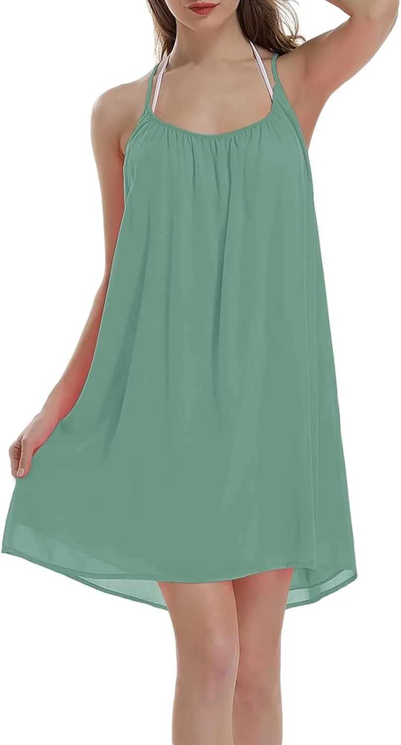 ReachMe Womens Sexy Plus Size Swimsuit Coverups Spaghetti Strap Beach Dresses Bathing Suit Cover Up Sheer Tank Sundress