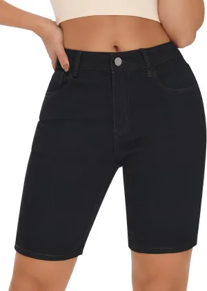 roswear Women's High Waisted Bermuda Shorts Stretchy Knee Length Jean Shorts