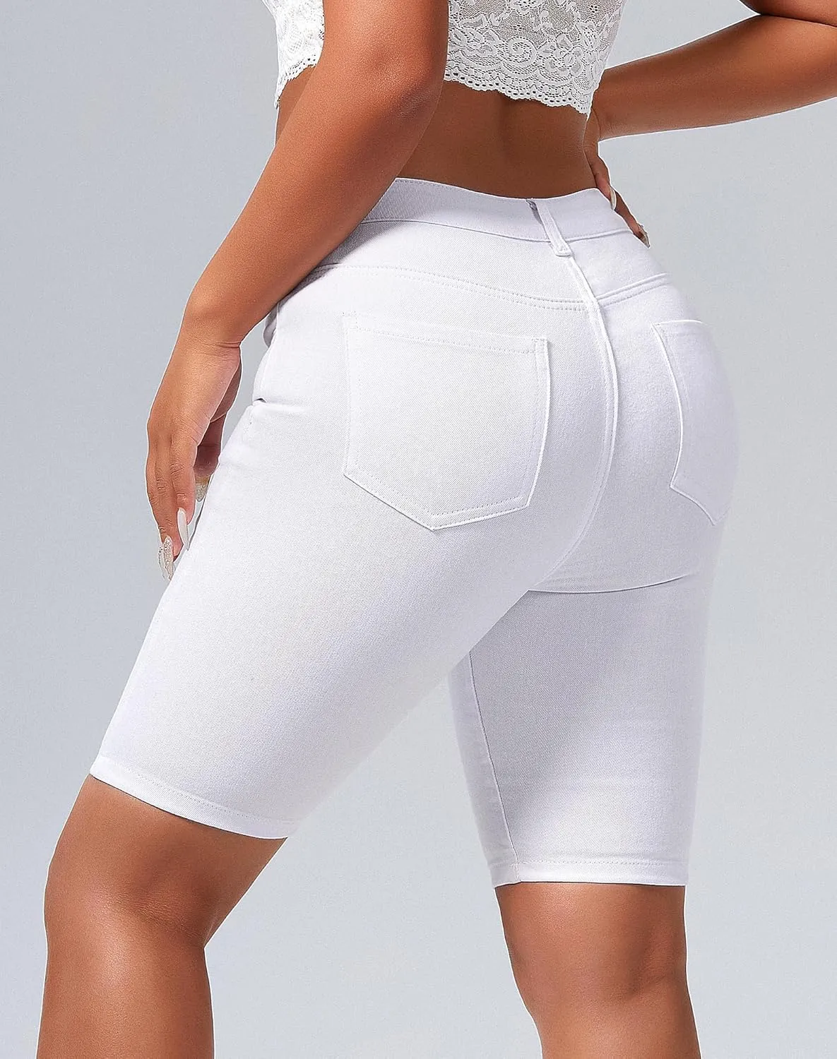 roswear Women's High Waisted Bermuda Shorts Stretchy Knee Length Jean Shorts